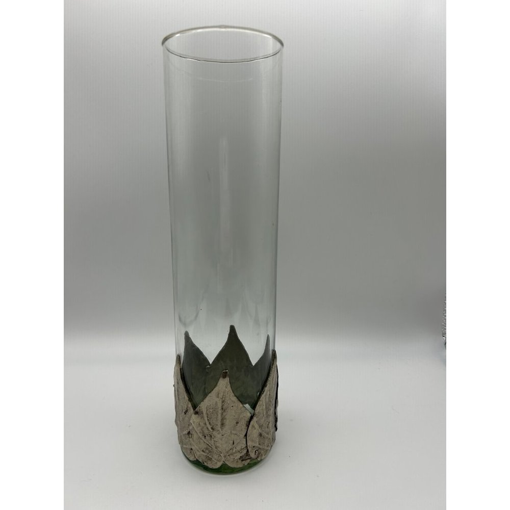 Glass Vase with Silver Leaf Design